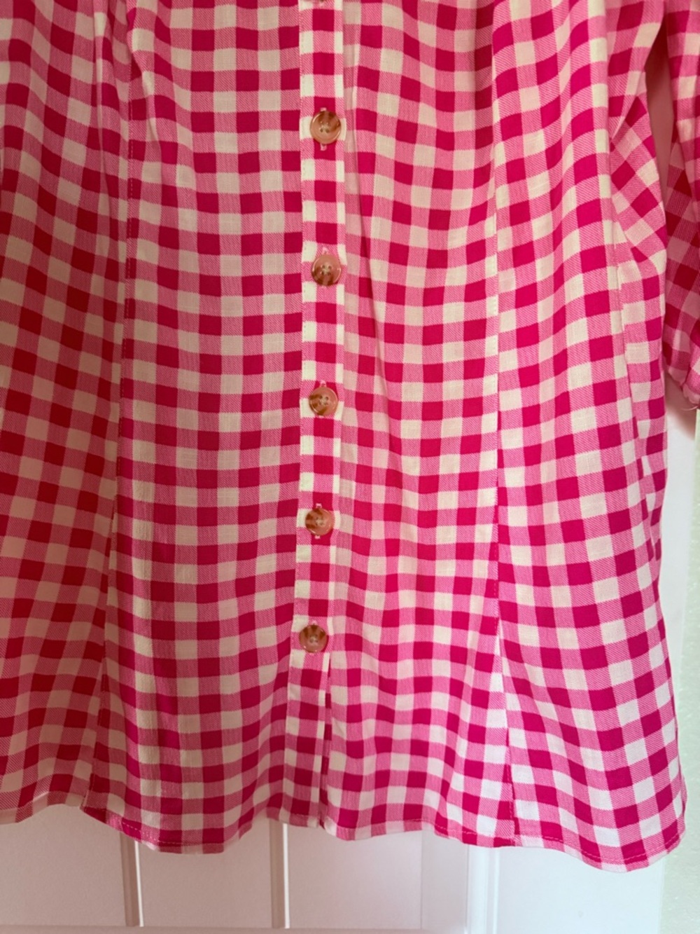 Torrid Fit Flare Button Up 3/4 Sleeve Gingham Pink Top 1X 14/16 NWT - Picture 14 of 15